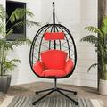 Egg Chair with Stand Hanging Chair Swing Chair with Stand and Soft UV Resistant Cushions Wicker Egg Chair Hammock Chair for Patio Porch Bedroom Indoor Outdoor Red LJ3817