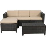 Noble House Puerta KD 5Pc PE Dark Brown and Beige Sofa Sectional with Table