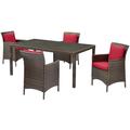 Contemporary Modern Urban Designer Outdoor Patio Balcony Garden Furniture Dining Chair and Table Set Rattan Wicker Brown Red