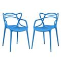 Modern Contemporary Urban Design Outdoor Kitchen Room Dining Chair Set ( Set of Two) Blue Plastic