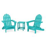 POLYWOOD Classic Folding Adirondack 3-Piece Set with Long Island 18 Side Table in Aruba