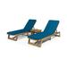 GDF Studio Karyme Outdoor Acacia Wood 3 Piece Adjustable Chaise Lounge Chat Set with Cushions Teak and Blue