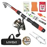 Lixada Fishing Tackle Set with 2.1m Telescopic Fiberglass Fishing Sea Rod Fishing Reel Fishing Baits Hooks Fishing Bag Kit Seawater Freshwater Professional Travel Fishing Pole Rod Set