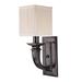 1 Light Traditional Metal Wall Sconce with Off White Linen Shade-11 inches H By 4.5 inches W-Old Bronze Finish Bailey Street Home 116-Bel-634073