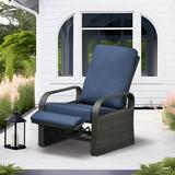 ATR ART to REAL Outdoor Patio Rattan Wicker Adjustable Recliner Chair with Cushion Dark Blue