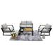 Direct Wicker 4 Piece Outdoor Black Iron Conversational Sofa Set with Gray Cushions and Drink Cooler (Double-seat Sofa)