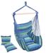 Hammock Chair Cotton Canvas Hanging Rope Swing with 2 Pillows Blue