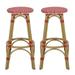 Dohney Outdoor French Aluminum 29.5 Inch Barstools Set of 2 Red White and Bamboo Finish
