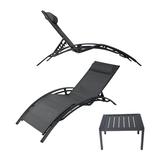 KARMAS PRODUCT Chaise Lounge Aluminum Chair Set of 2 w/Tea Table Patio Lounge Chair Reclining 4 Adjustable Back Position w/Removable Cushions for Outdoor Beach Pool Backyard Garden Lawn Gray