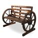 Backyard Expressions Rustic Outdoor Wagon Wheel Patio Bench | Outdoor Wood Farmhouse Bench