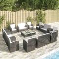Anself 16 Garden Patio Conversation Set White Cushioned 4PSC 2-Seater Sofa with 8 Armchair and 4 Tables Black Poly Rattan Sectional Sofa Set for Garden Backyard Balcony Outdoor