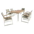 GDF Studio Tabby Outdoor Aluminum 7 Piece Dining Set Silver and Gray Wicker