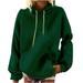 Womens Long Sleeve Hoodies Drawstring Solid Loose Comfy Hooded Sweatshirts Casual Pullover Tops with kangaroo Pockets