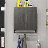 Systembuild Evolution Westford 2 Door Garage Storage Wall Cabinet with Hanging Rod Black Oak