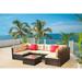 FreshTop 7PCS Patio Furniture Set PE Rattan Sectional Garden Furniture Corner Sofa Set Shallow Brown Cushion