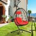 Wicker Egg Hanging Chair Indoor Outdoor Swing Egg Chair with Stand Cushion & Pillow Hammock Chair Swing with Stand Hanging Lounge Chair for Patio Backyard Balcony Garden Bedroom K3134