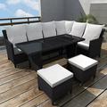 Anself 4 Piece Patio Lounge Set Cushined L-Shaped Sofa with 2 Ottomans and Coffee Table Conversation Set Poly Rattan Outdoor Sectional Sofa Set for Garden Balcony Lawn Yard Deck