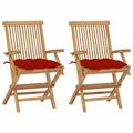 Dcenta Patio Chairs with Red Cushions 2 pcs Solid Teak Wood