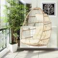 Egg Chair with Hanging Chains SYNGAR Outdoor All Weather Wicker Hanging Hammock Chair with Khaki Cushions Patio Foldable Basket Swing Chair for Porch Balcony Backyard Garden Bedroom D7414