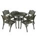 MEETWARM 5-Piece Outdoor Furniture BBQ Dining Set All Weather Cast Aluminum Patio Garden Set with 4 Chairs 1 Round Barbecue Grill Table