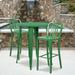 BizChair Commercial Grade 30 Round Green Metal Indoor-Outdoor Bar Table Set with 2 Vertical Slat Back Stools