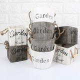 Travelwant Retro Small Wooden Bucket Garden Wood Planter Wooden Flower Pot - Wooden Barrel Planter