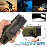 FreshTop Hand Crank Solar Powered Flashlight Emergency Rechargeable LED Flashlight Survival Flashlight Quick Snap Carbiner Dynamo Flashlight Torch for Outdoor Sports Green