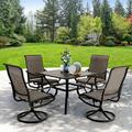 Sophia & William 5 Piece Metal Outdoor Patio Dining Set Outdoor Furniture Set with 1 Steel Square Table & 4 Textilene Swivel Chairs Black