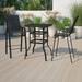 Emma + Oliver 3 Piece Outdoor Bar Height Set-Glass Patio Bar Table-Black All-Weather Barstools