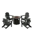 WestinTrends 5 PC SET Furniture - 4 pcs Folding Adirondack Chairs w/ Round Fire Pit Table for outdoor space like Patio Garden Backyard Lawn Poolside Deck Porch Balcony Gray
