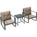 Iric 3-Piece Sturdy Bistro Furniture Set - A Glass Outdoor Garden Coffee Table With Two Cozy Chairs - Coffee/ Off-white