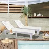 2 Pieces Outdoor Patio Lounge Furniture Set Outdoor Poolside Reclining PE Rattan Chaise Lounge Set of 2 with Side Table SS2118