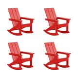 WestinTrends Ashore Patio Rocking Chairs Set of 4 All Weather Poly Lumber Plank Adirondack Rocker Chair Modern Farmhouse Outdoor Rocking Chairs for Porch Garden Backyard and Indoor Red