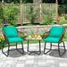 Gymax 3PCS Outdoor Bistro Set Patio Conversation Furniture Set w/ Turquoise Cushions