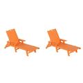 WestinTrends Malibu Outdoor Lounge Chairs Set of 2 All Weather Poly Lumber Patio Chaise Lounge Pool Chairs with 5 Positions Backrest Orange