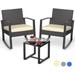 Lofka 3-Piece Patio Furniture Sets 2 Conversation Wicker Chairs with Thick Cushion and a Glass Top Coffee Table Yellow Cushion