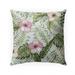 Green Tropical Leaves and Pink Hibiscus Outdoor Pillow by Kavka Designs