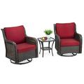 Zzistar 3 Pieces Patio Bistro Set Wicker Weave 360 Degree Swivel Rocking Chairs with Glass Side Table Red