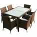 Suzicca 7 Piece Patio Dining Set with Cushions Poly Rattan Brown