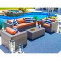 Sorrento 4-Piece L Resin Wicker Outdoor Patio Furniture Conversation Sofa Set in Gray w/ Three-seat Sofa Two Armchairs and Coffee Table (Flat-Weave Gray Wicker Sunbrella Canvas Tuscan)