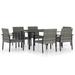 Anself Set of 7 Patio Dining Set Glass Tabletop Table and 6 Chairs with Cushion Gray Poly Rattan Powder-Coated Steel Frame Outdoor Dining Set for Garden Lawn Courtyard