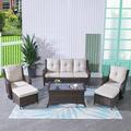 PARKWELL Patio Furniture Set 6 Pieces PE Rattan Furniture Set Wicker Outdoor Patio Couch with Swivel Rocking Chairs Patio Ottomans Outdoor Coffee Table Brown/Beige