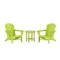 WestinTrends Dylan Adirondack Chairs Set of 2 with Side Table All Weather Poly Lumber Outdoor Seating Patio Conversation Bistro Set Seashell Curved Slat Backrest Lime Green