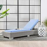 Modway Conway Outdoor Patio Wicker Rattan Chaise Lounge in Light Gray Light Blue