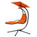 Patiojoy Outdoor Hanging Chaise Lounge Chair Floating Chaise Swing Lounger w/Canopy & Cushion Orange