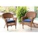 Honey Wicker Chair with Blue Cushion - Set of 4