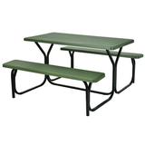 Patiojoy Outdoor Picnic Table Bench Set Patio Camping Table w/Steel Frame & Wood Texture Tabletop for Garden Green