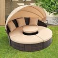 Outdoor Daybed with Canopy SESSLIFE Clamshell Sectional Sofa Patio Furniture Sets Rattan Outdoor Sofa Bed for Porch Lawn Garden Poolside