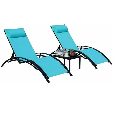 Pirecart Patio Pool Lounge Chairs Outdoor Chaise Lounge Chair with 5 Positions Backrest Adjustable Blue
