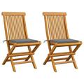 Anself Set of 2 Wooden Garden Chairs with Gray Cushion Teak Wood Foldable Outdoor Dining Chair for Patio Balcony Backyard Outdoor Indoor Furniture 18.5in x 23.6in x 35in